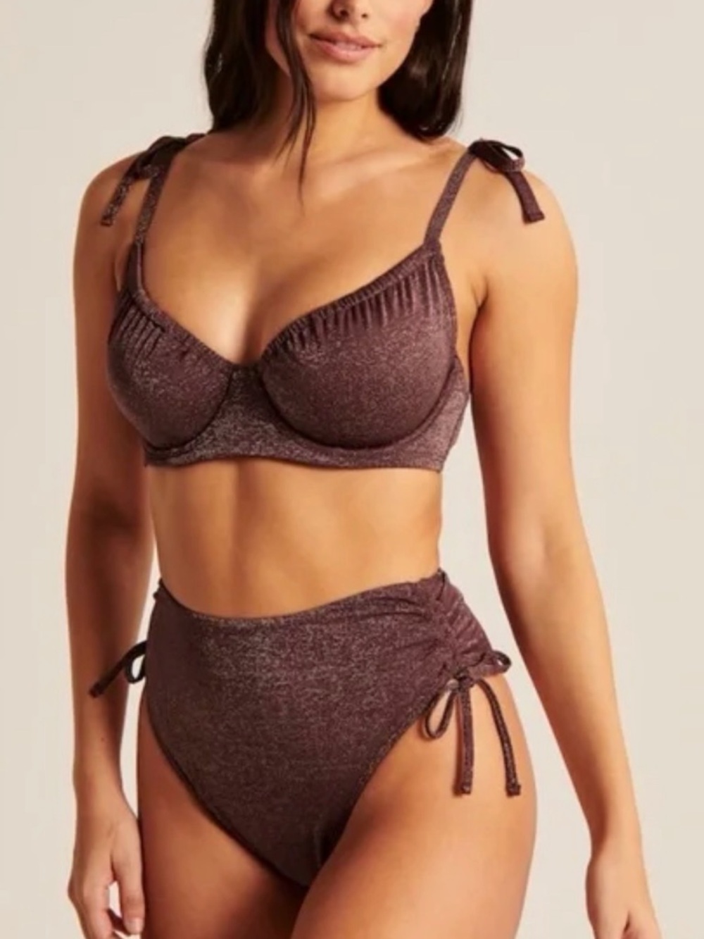 A&F Curve Love Brown Shimmer Underwire Bikini Set - Women Swim - Picture 3 of 3